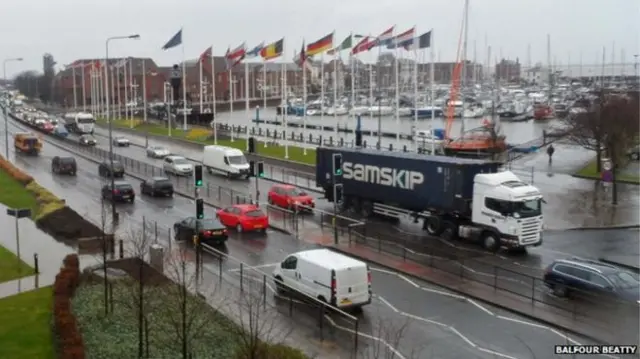 Cars and lorries on the A63 Castle Street