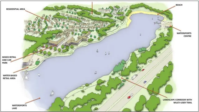 Plans showing the lake and houses surrounding it