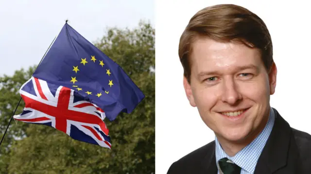 Union Jack, EU flag and Conservative MP for Worcester, Robin Walker