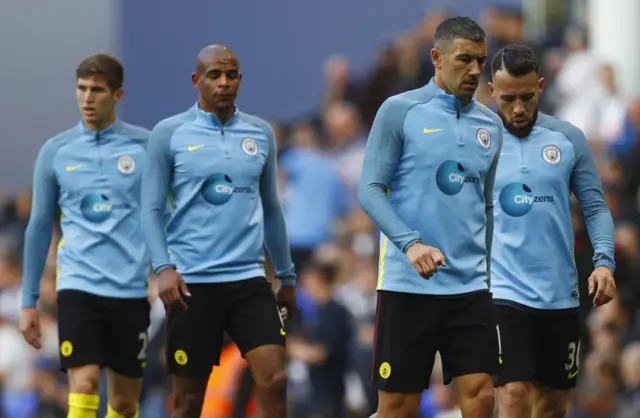 Manchester City players ahead of the match