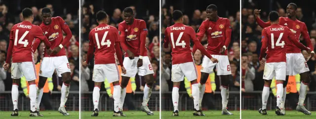 Paul Pogba and Jesse Lingard celebrate