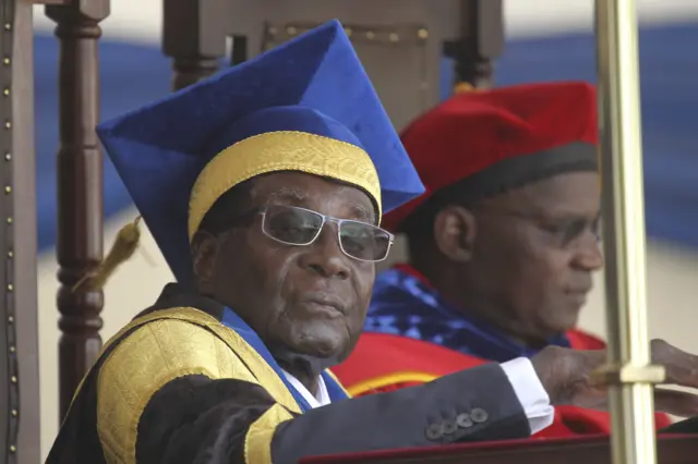 President Robert Mugabe in graduation robes, Harare, Zimbabwe - 20 October 2016