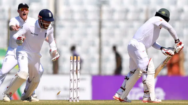 Imrul Kayes is bowled by Moeen Ali