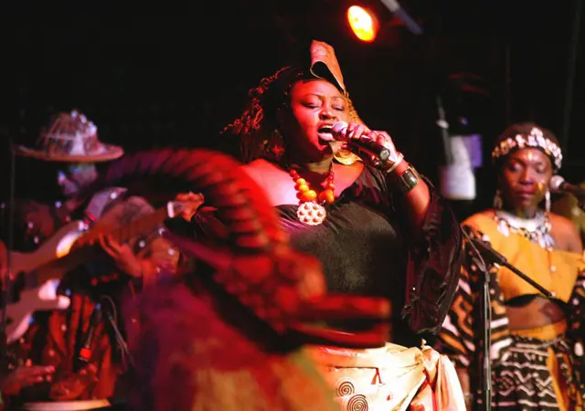 Kenya's Afro-jazz singer Achieng Abura performs one of her songs