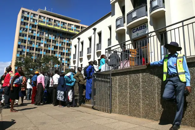 Queues at a bank in Zimbabwe