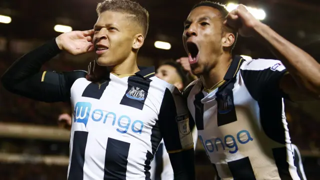 Newcastle celebrate scoring against Barnsley