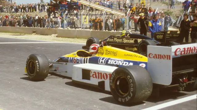 Senna on pole position in Spain, 1986