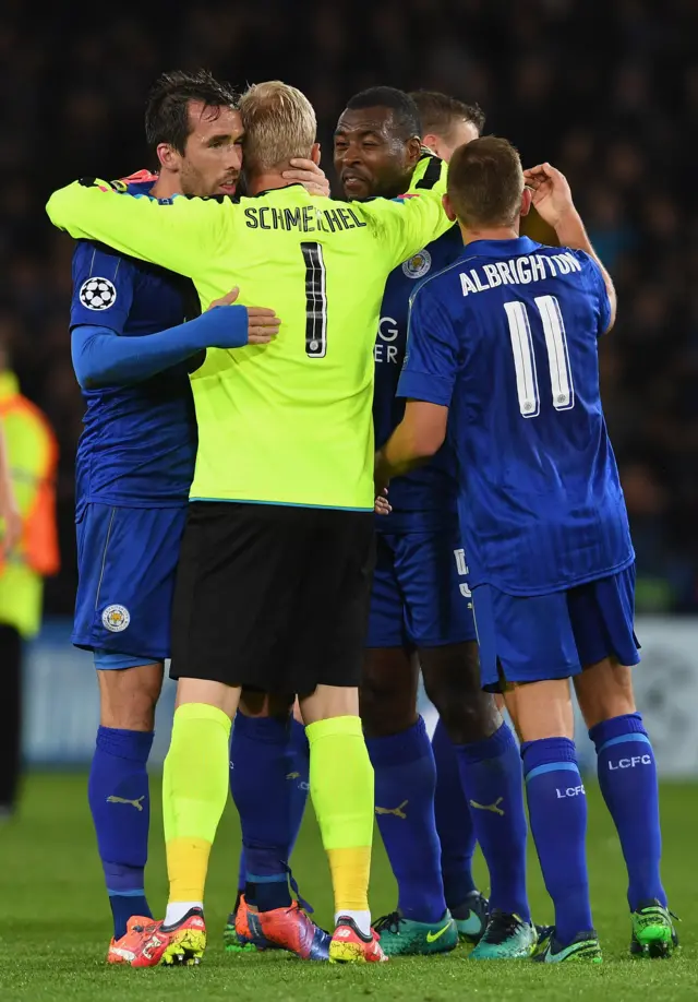 Leicester celebrate Champions League win