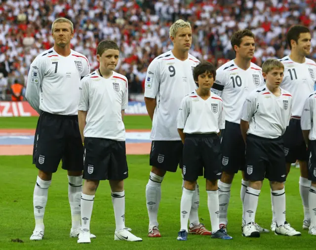 England line-up with mascots