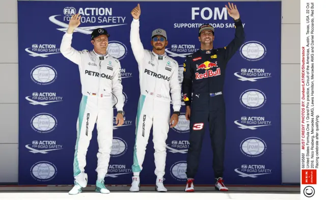 Hamilton, Rosberg and Ricciardo celebrate