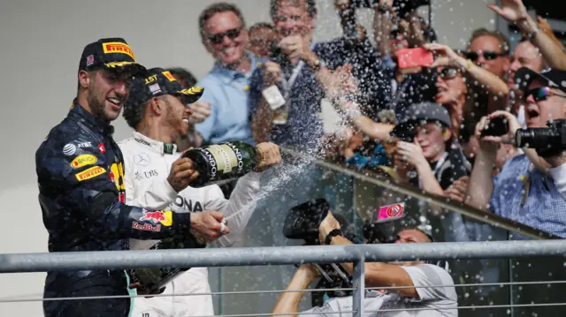 Hamilton and Ricciardo celebrate