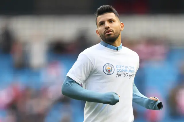 Sergio Aguero of Manchester City warms up