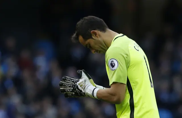 Claudio Bravo of Manchester City reacts