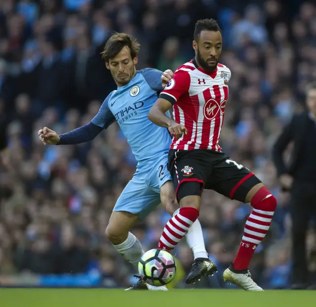 David Silva in action with Southampton's Nathan Redmond