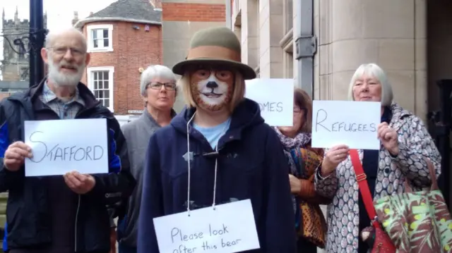 Ruby and campaigners at Staffordshire County Council HQ