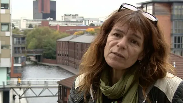 Liz Green speaking to the BBC about the "jungle" in Calais