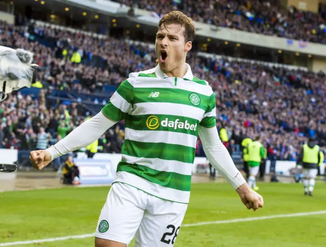 Celtic's Erik Sviatchenko celebrates the win over Rangers