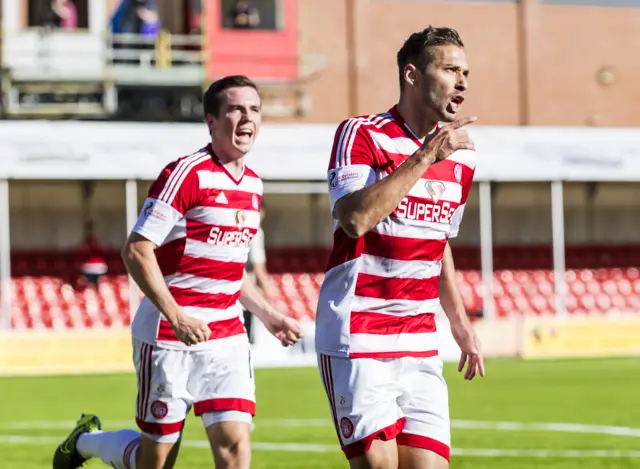 Hamilton's Alex D'Acol (right) celebrates scoring against Inverness Caledonian Thistle