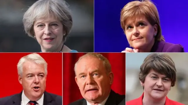 Theresa May, Nicola Sturgeon, Carwyn Jones, Martin McGuinness, Arlene Foster