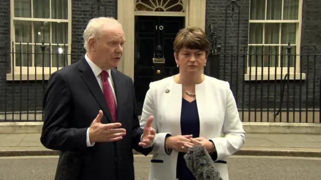 Martin McGuinness and Arlene Foster outside Number 10