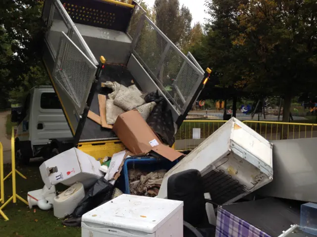 Truck unloading rubbing into a park