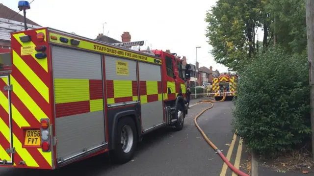 Fire engines on Baddeley Green Lane