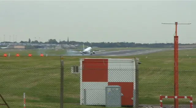 Plane landing at Birmingham Airport