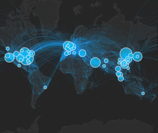 Map showing world's busiest airports