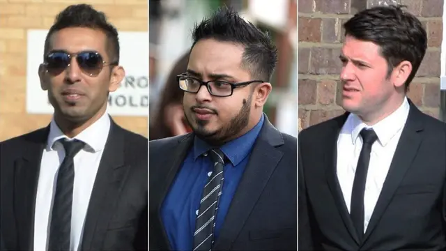 Syed Hussain (left), Bodrul Islam and Thomas Redmond (right) appeared at Luton Crown Court