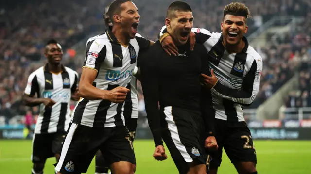 Aleksandar Mitrovic celebrates