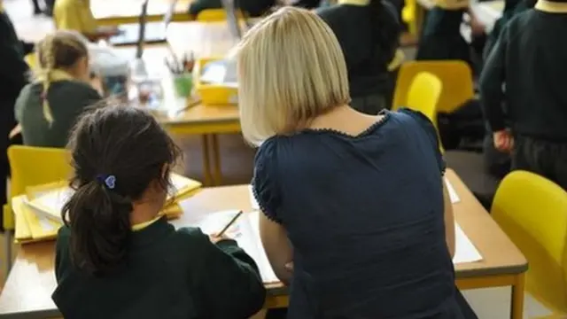 Teacher and pupil in class