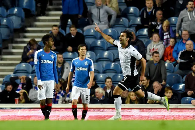 Simon Lappin celebrates a St Johnstone goal at Ibrox