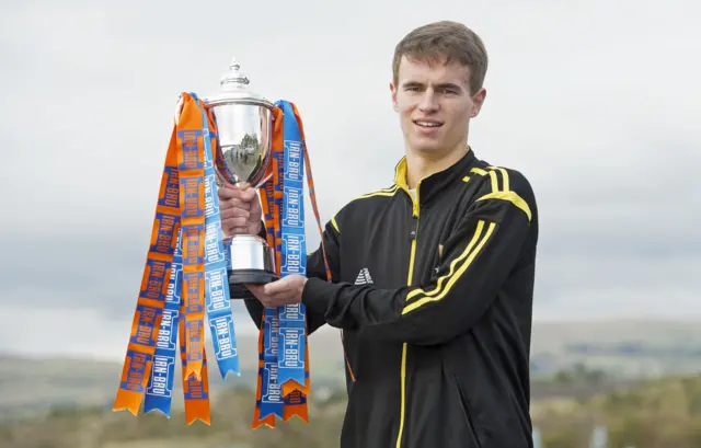 Alloa Athletic midfielder Adam Martin with the Irn-Bru Cup