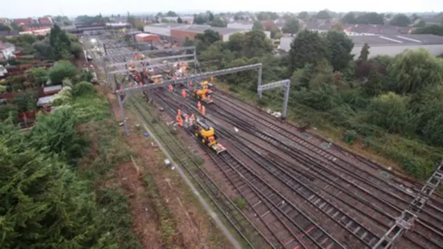 Aerial shot of work on the railway line