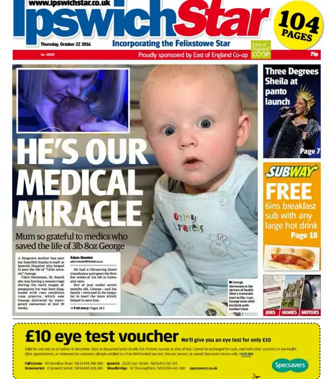 Front page of the Ipswich Star