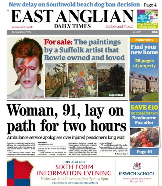 Front page of east edition of the EADT