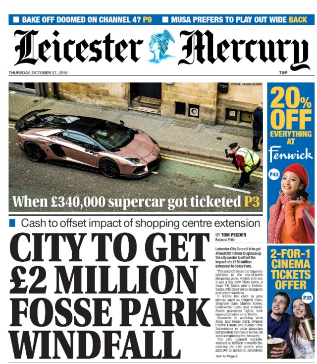 Leicester Mercury front page