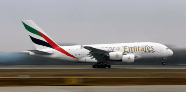 The Emirates Airbus A380 registration A6-EDP lands at Munich Airport Franz Joseph Strauss on November 25, 2011 in Munich, Germany.