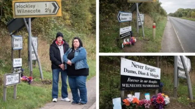 Angie Smith and her father Andy along with signs and tributes at site