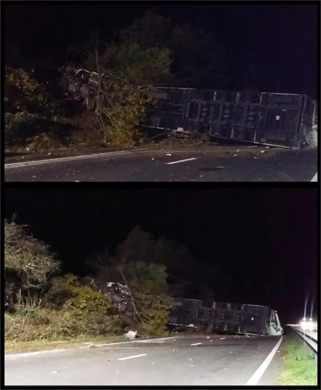 Overturned lorry