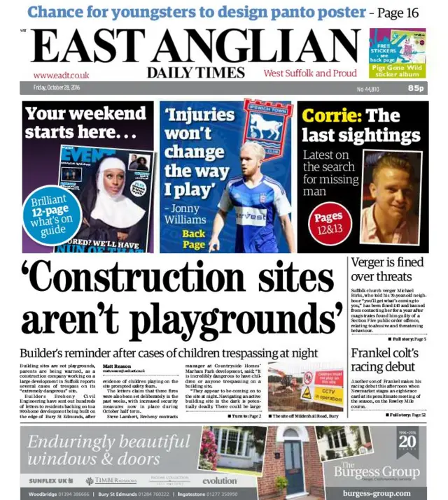 Front page of west edition of EADT