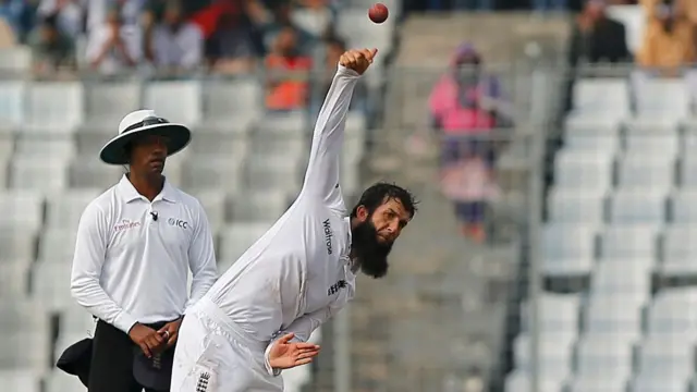 Moeen Ali bowls