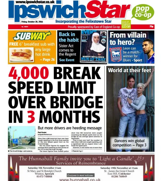 Ipswich Star front page