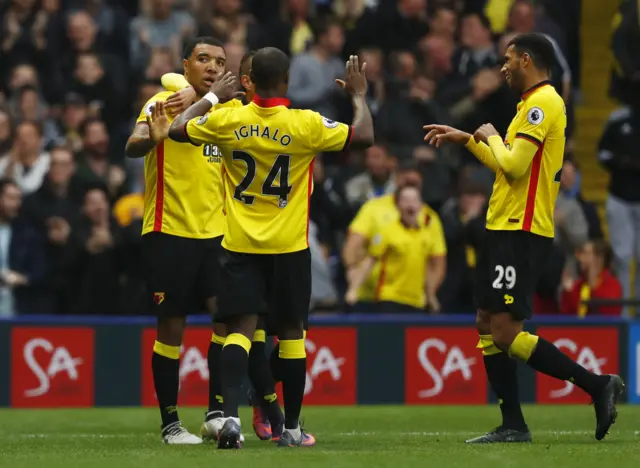 Troy Deeney and Odion Ighalo celebrate