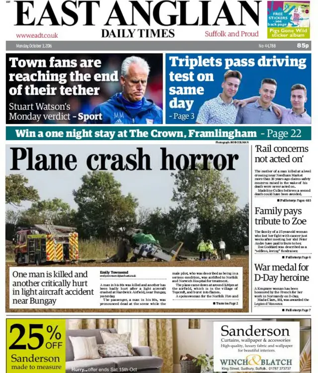 Front page of east edition of EADT