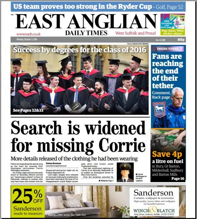 Front page of west edition of EADT