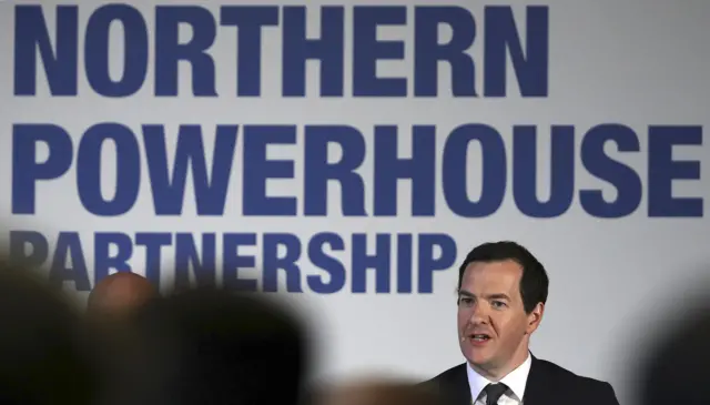 George Osborne in front of Northern Powerhouse sign