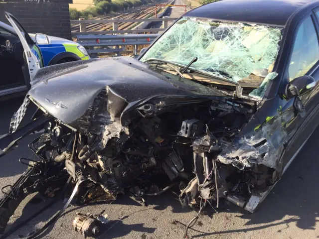 Car with damaged front end