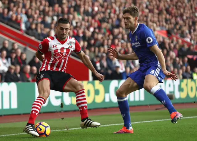 Dusan Tadic is fouled by Marcos Alonso