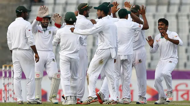 The Bangladesh players celebrate